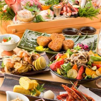 (2) [3-hour all-you-can-drink included] Vegetable rolls and Hakata skewers, grilled fish, seafood ◎ Banquet course [12 dishes in total/5,500 yen]