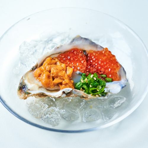 Sea urchin and salmon roe oyster cocktail