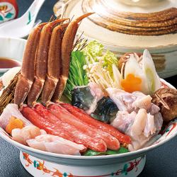 Crab and tiger puffer fish chirinabe