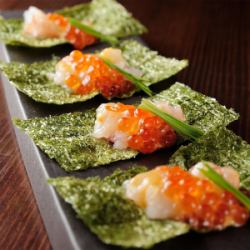 エビの手巻き ウニ味噌