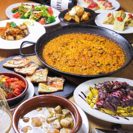 Special course with all-you-can-drink! 11 dishes in total, including wood-grilled meat and wood-fired paella