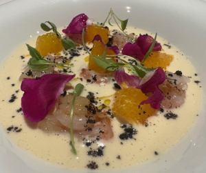 福井県産　甘エビと柑橘　冷製アーモンドソース　”アホブランコ”