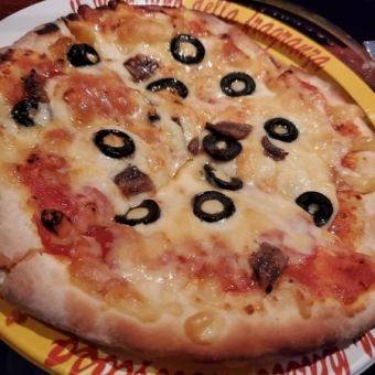 Anchovy and black olive pizza