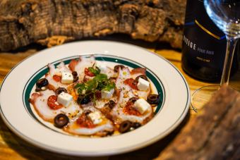 Octopus, olives and organic feta cheese carpaccio