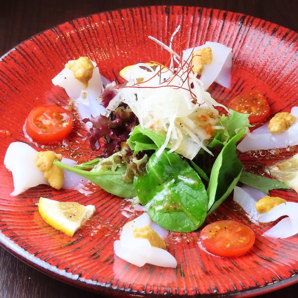 【郷土の幸…地物の食材を】アオリイカと生うにのカルパッチョ