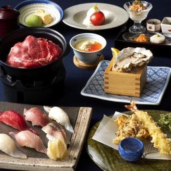 【全36種プレミアム飲放題付】寿司と和牛すき焼きの会席コース　13,000円