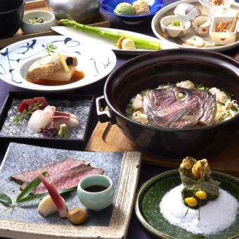 【飲み放題コース】国産牛のローストビーフと真鯛の土鍋飯の会席コース　10,000円 