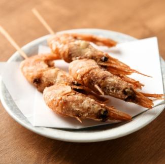 One sweet shrimp fried skewer from Hyogo Prefecture