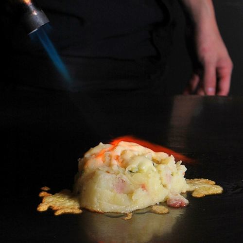 Potato salad on an iron plate