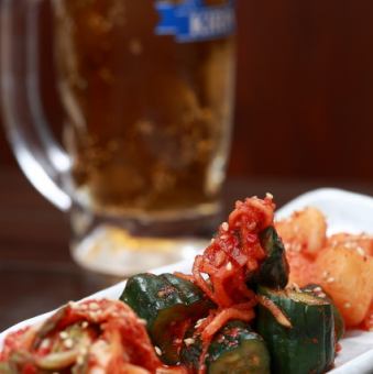 Three kinds of kimchi served