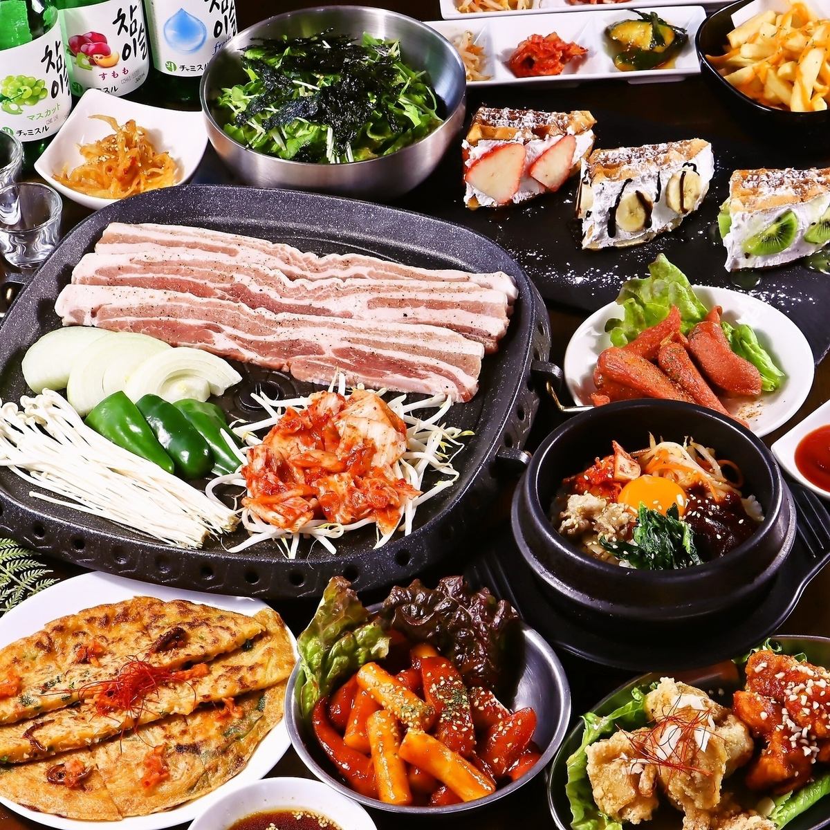 All-you-can-eat Korean cuisine and samgyeopsal prepared by a chef trained at an Iron Chef restaurant!