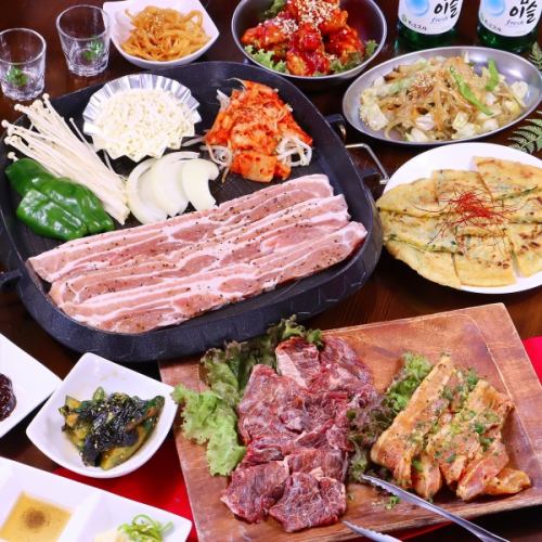 [Monday to Thursday only] 2 hours of all-you-can-drink ◎ All-you-can-eat Korean food! Beef skirt steak & miso-marinated pork ribs included 5,500 yen (tax included)