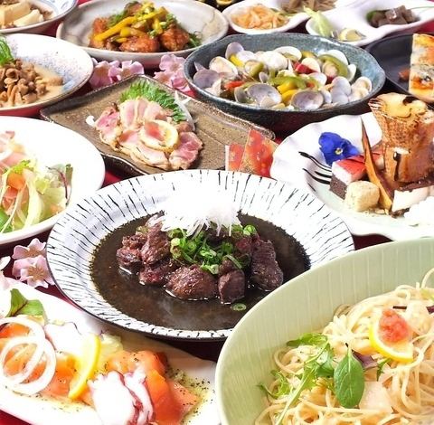 [Special price only available at Shingi!] Beef sashimi grilled on an iron plate, Aso acorn pork, and more! 9 dishes + all-you-can-drink for 4,500 yen