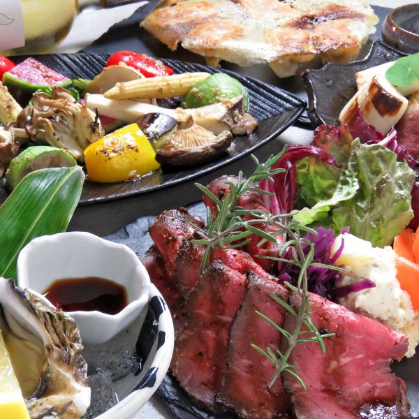 牛里脊肉烤牛肉/蔬菜板/北海道牡蛎等...