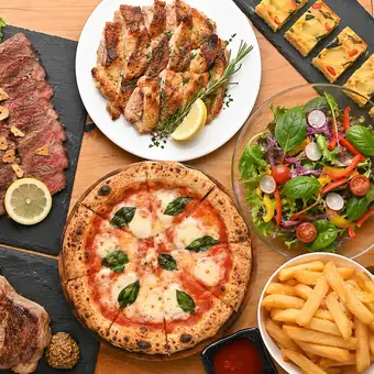 【2.5時間食べ飲み放題】和牛赤身ステーキ&ピザ!ステーキ3品楽しむ7品肉コース【3500円税抜】