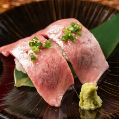 The finest Wagyu beef is lightly seared for an exquisite flavor! The juicy, rare texture combined with the vinegared rice creates a blissful "meat sushi."