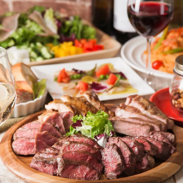 【3H飲放付】豚肩ロース炭火焼or本日の鮮魚のムニエルから選べるメイン含む全8品5410円⇒4500円