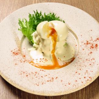 Soft-boiled egg with oof mayonnaise sauce and Kitaakari potato salad