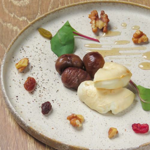 Smoked bufala and Japanese chestnut antipasto with maple sauce