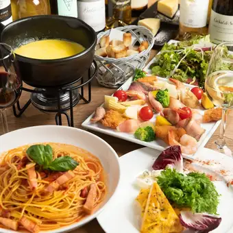 [Girls' Reward Party] Cheese Fondue and Japanese Black Wagyu & Grape-fed Beef Plan ~Includes one drink~ 7 dishes total 6500 yen (tax included)