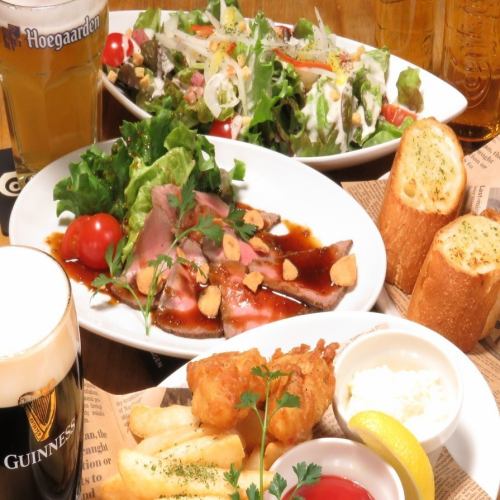 All-you-can-drink draft beer including Guinness and Hoegaarden for 2 hours + 4 dishes [Special Refill Course] 4,400 yen (tax included)