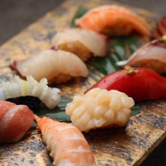 おまかせ寿司13種　一品6種　～至コース～ 〈＋地酒3種ペアリング付〉