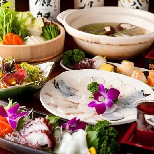 3 hours of all-you-can-drink ★ Sea bream, salmon, and other seafood!! 9 dishes in total "2 kinds of seafood shabu-shabu course" 4,500 yen