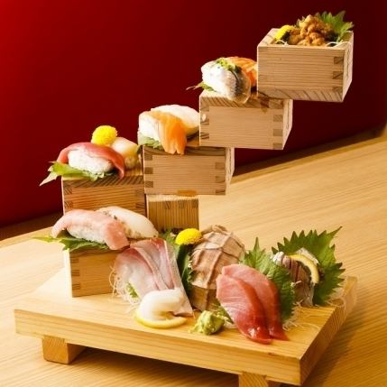  ■3時間飲み放題付『華コース』名物伊勢海老の天麩羅に豪華にぎり寿司階段盛り〈全10品〉6000円