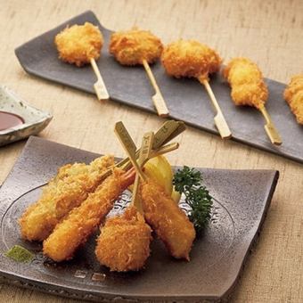 B【生ビール付き2時間飲み放題】焼き鳥＆串揚げ含む全25品食べ放題コース【4000円→3000円】