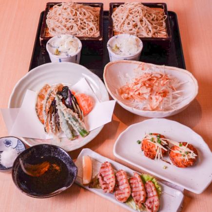 【 当日OK！2時間飲み放題つき♪ 】　そば処たかはしの人気料理とお蕎麦のコース4,800円（税込）