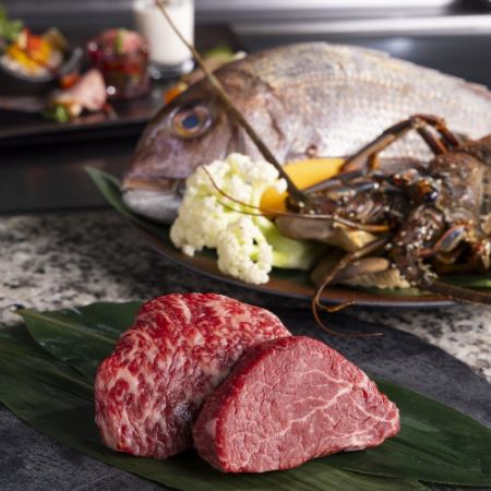 【蒲葡／えびぞめ】本日の魚介と伊勢海老・米沢牛の鉄板焼きが食べられる◆全10品コース◆