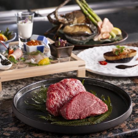 【琥珀／こはく】フォアグラ・鮑・伊勢海老・米沢牛すべて楽しめる◆全11品鉄板焼きコース◆