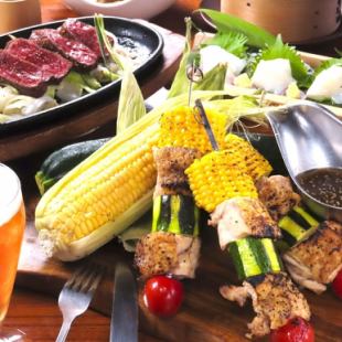 8月【飲放付】旬の味覚！若鶏BBQ×栗豚しゃぶしゃぶ/イカソーメン/うなぎ★人気コース4200円