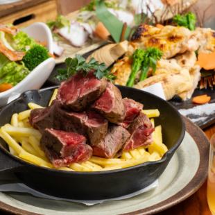 4.5月【飲放付】旬の味覚!牛ステーキ×若鶏塩焼き/豚へレ/明石焼き★人気コース4200円