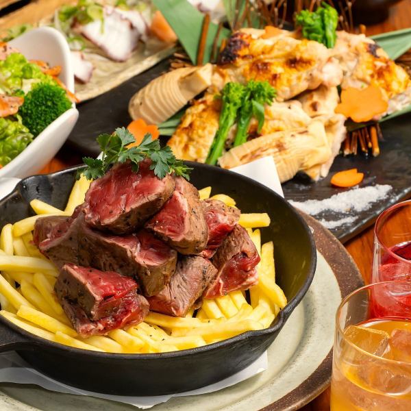 肉×魚どっちも楽しめる料理人自慢の人気コース☆飲み放題付4200円～