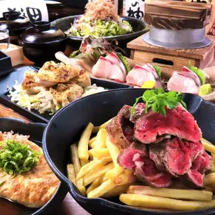 12月【飲放付】冬の味覚に舌鼓！牛ステーキ×若鶏ガリバタ蒸し/明石焼/寒ぶり★人気コース4500円