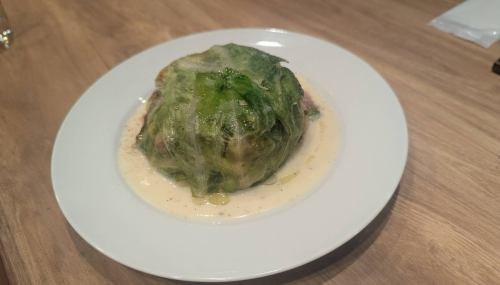 Timballo with sausage and vegetables