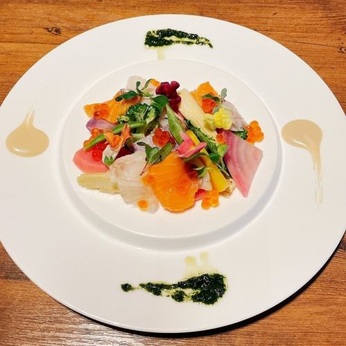 Marinated two kinds of fresh fish and seasonal vegetables
