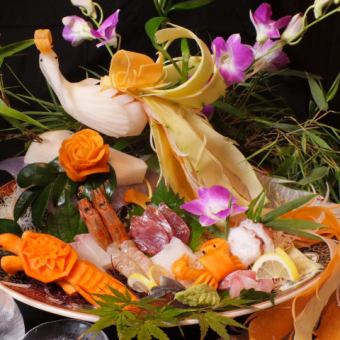 【還暦祝いや退職のお祝いに♪】刺身盛り合わせに+7000円で、装飾サービス！！