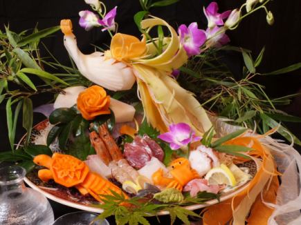 【還暦祝いや退職のお祝いに♪】刺身盛り合わせに+7000円で、装飾サービス!!