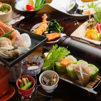 奢華精緻的料理! 【Saika 高級套餐】共10道菜,包含2小時暢飲。原價6,500日圓 → 使用優惠券後僅需5,500日圓♪