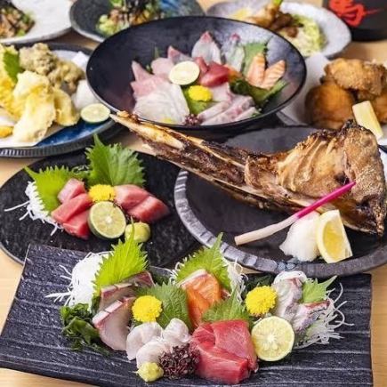 【当店自慢！】築地直送鮮魚と大山鶏の『楽肴コース』3時間飲み放題付き全9品4000円