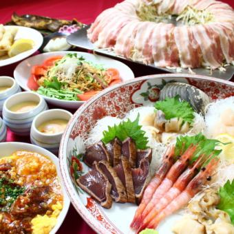主厨自信推荐的“雅”套餐，10道菜品6,500日元，120分钟无限畅饮，奢华华丽。