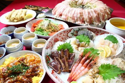 【選擇您的火鍋】「雅」套餐！由主廚推薦的華麗奢華的10道菜套餐，包含120分鐘無限暢飲，價格為6500日圓。