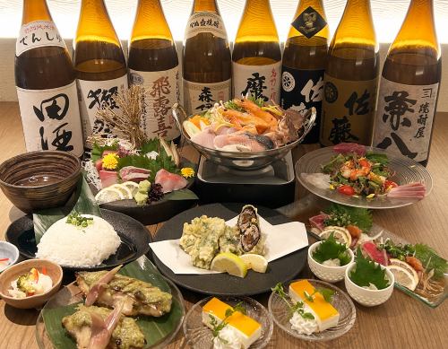 【豪華＆満足】旬のお刺身盛り合わせと厳選食材の寄せ鍋！大満足の全9品。『料理長のおすすめコース』