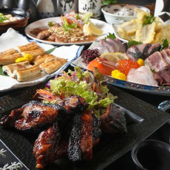 1周年記念◆2hビール付飲放題◆全14品目10品◆鮮魚5種×鰻の白焼き×豪華創作和食◆6000円(税込)