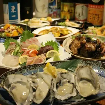 プレミアム飲み放題付き！◆全15品目◆生牡蠣×鮮魚5種×馬刺し×華味鶏×渡蟹◆8000円(税込)
