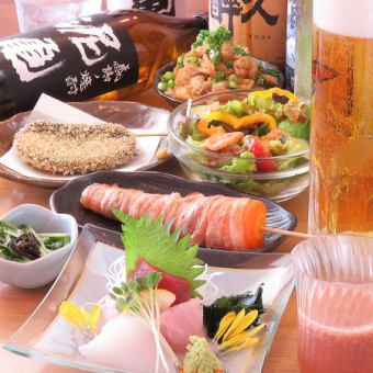 【女子派對套餐】附甜點！生魚片&加西亞起司等7道菜品+飲料3種⇒3,300日圓（含稅）