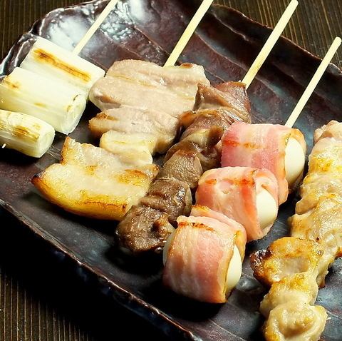 Assorted skewers (5 skewers) with salt and sauce