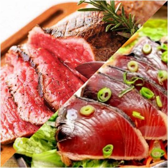 ◇120 minutes all-you-can-drink◇Good value◎10 dishes including straw-grilled bonito and aged roast beef【Raku Course】5000 yen ⇒ 4000 yen